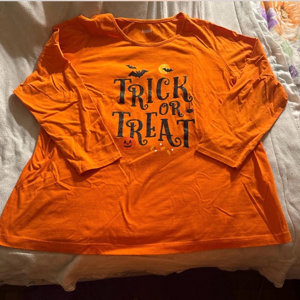 Basic Editions Orange 'Trick or Treat' Long Sleeve Top